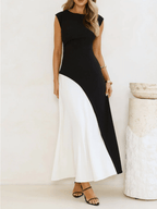 Vestido Longo Sem Mangas com Design Bicolor Diagonal Elegante - Alane