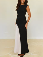 Vestido Longo Sem Mangas com Design Bicolor Diagonal Elegante - Alane