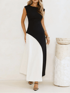 Vestido Longo Sem Mangas com Design Bicolor Diagonal Elegante - Alane