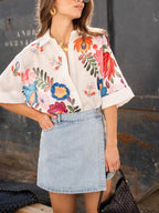 Camisa Carla Estampa Floral Manga Curta